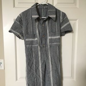 Striped chambray cotton-linen shirt dress